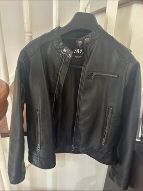 ZARA Black Faux Leather Bomber Jacket